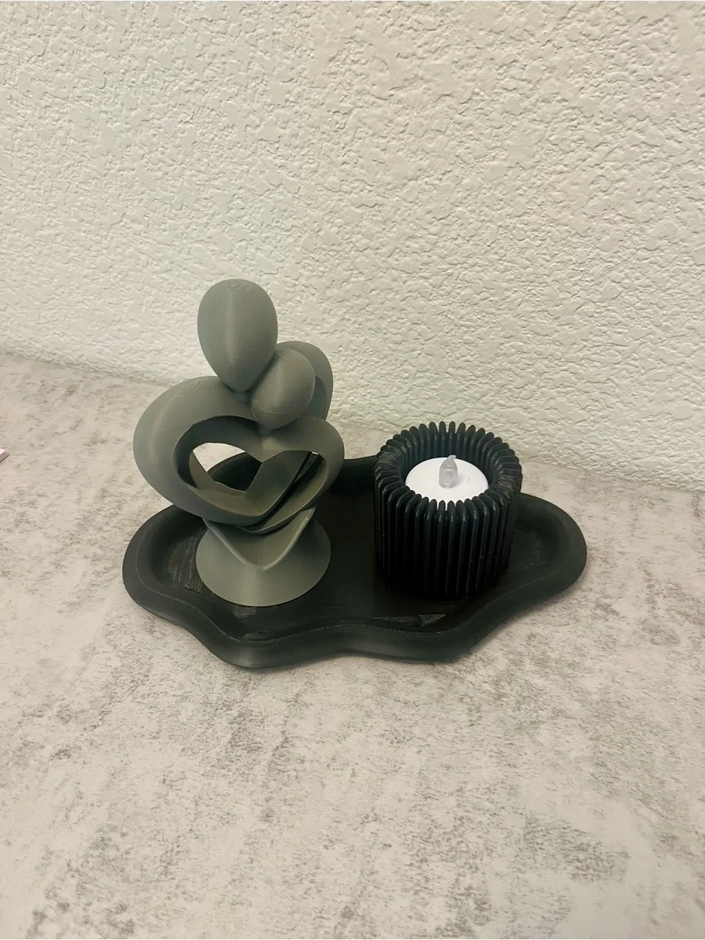 Modern Abstract Heart Sculpture and Candle Set - Gray